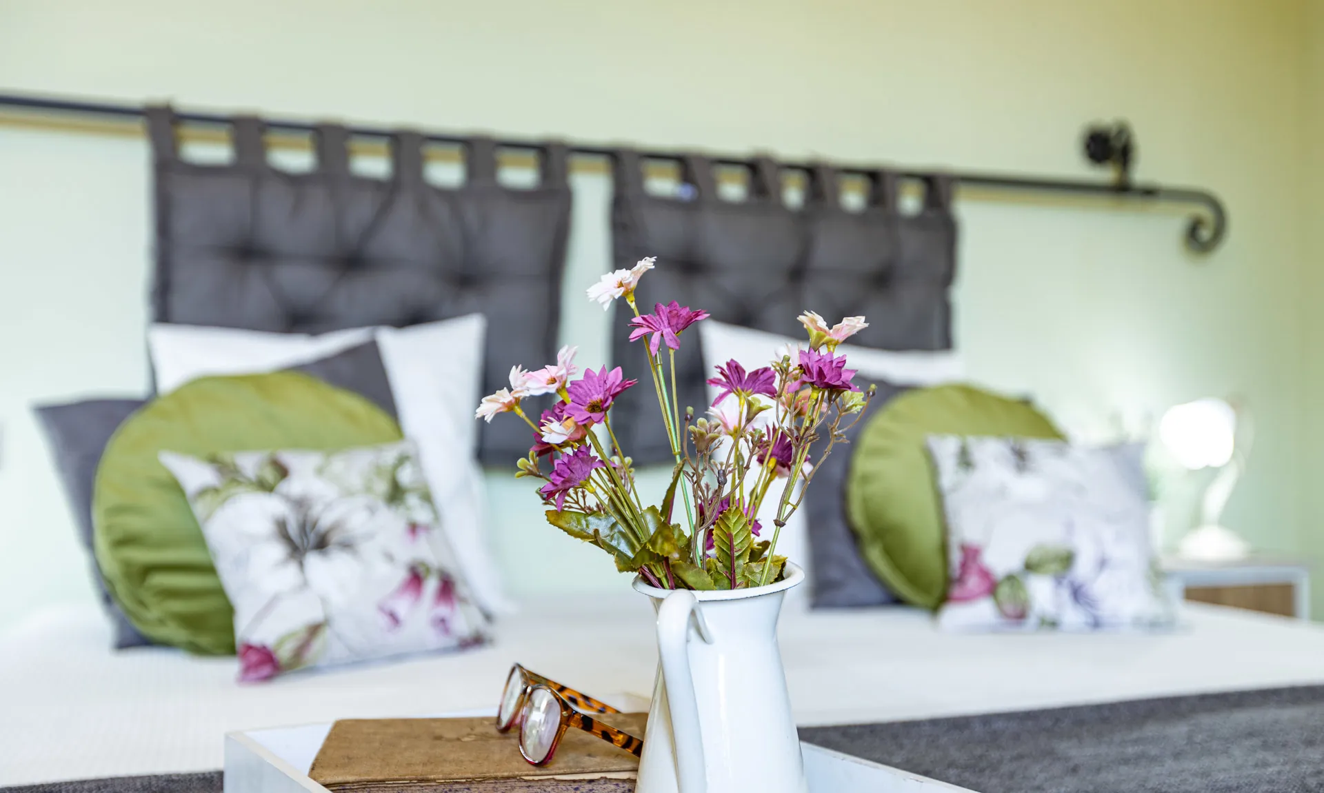 Bed details in Camelia room at Tenuta di Macericca holiday farm